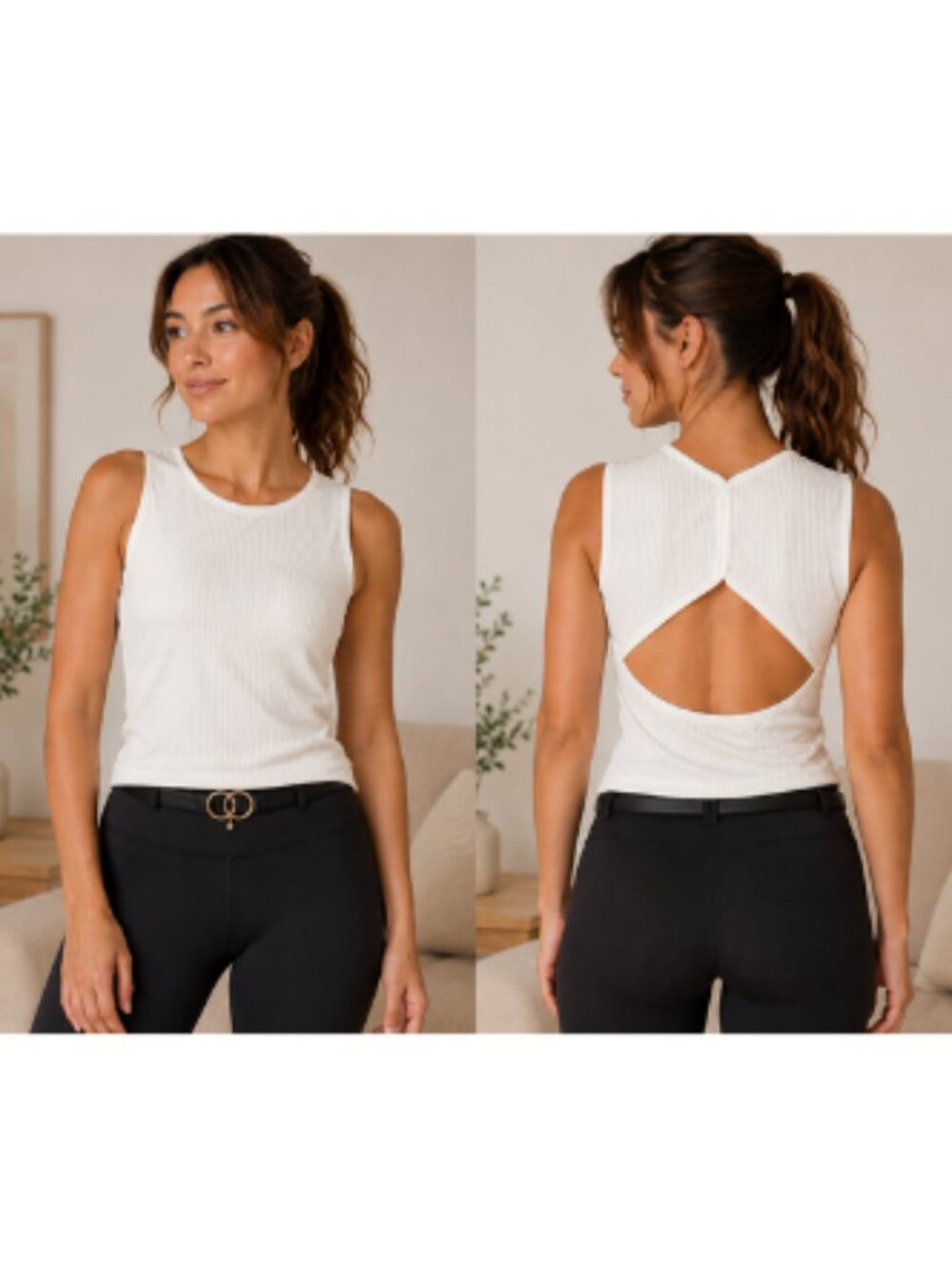 Wild Fable Women's Ribbed High Neck Tank Top White Open Back Size Large NWT